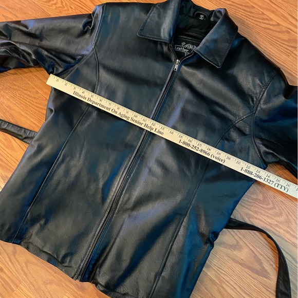 Vintage Y2K Leather Jacket Bomber Jacket Tie Waist Black Soft Leather Coat - Picture 7 of 14